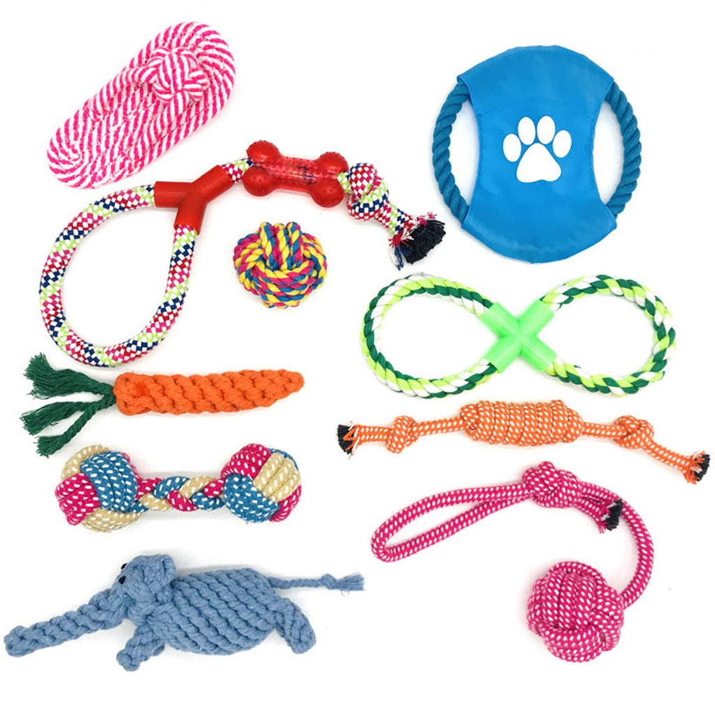 XUBX Pack Of 10 Puppy Dog Toys Kit, 10PCS Avoiding Dogs Boredom Anxiety Dog Chew Toys Set, Chew Toys Teething Training Rope Toys for Small and Medium Dog - PawsPlanet Australia