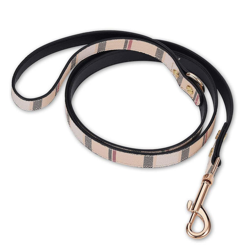 ANYDERTS 4 ft Puppy Leather Leash, Checked Pattern Collar, Durable Leather Collar with Metal Buckle, Strong and Soft Leather Leash for Small and Medium-Sized Dog - PawsPlanet Australia