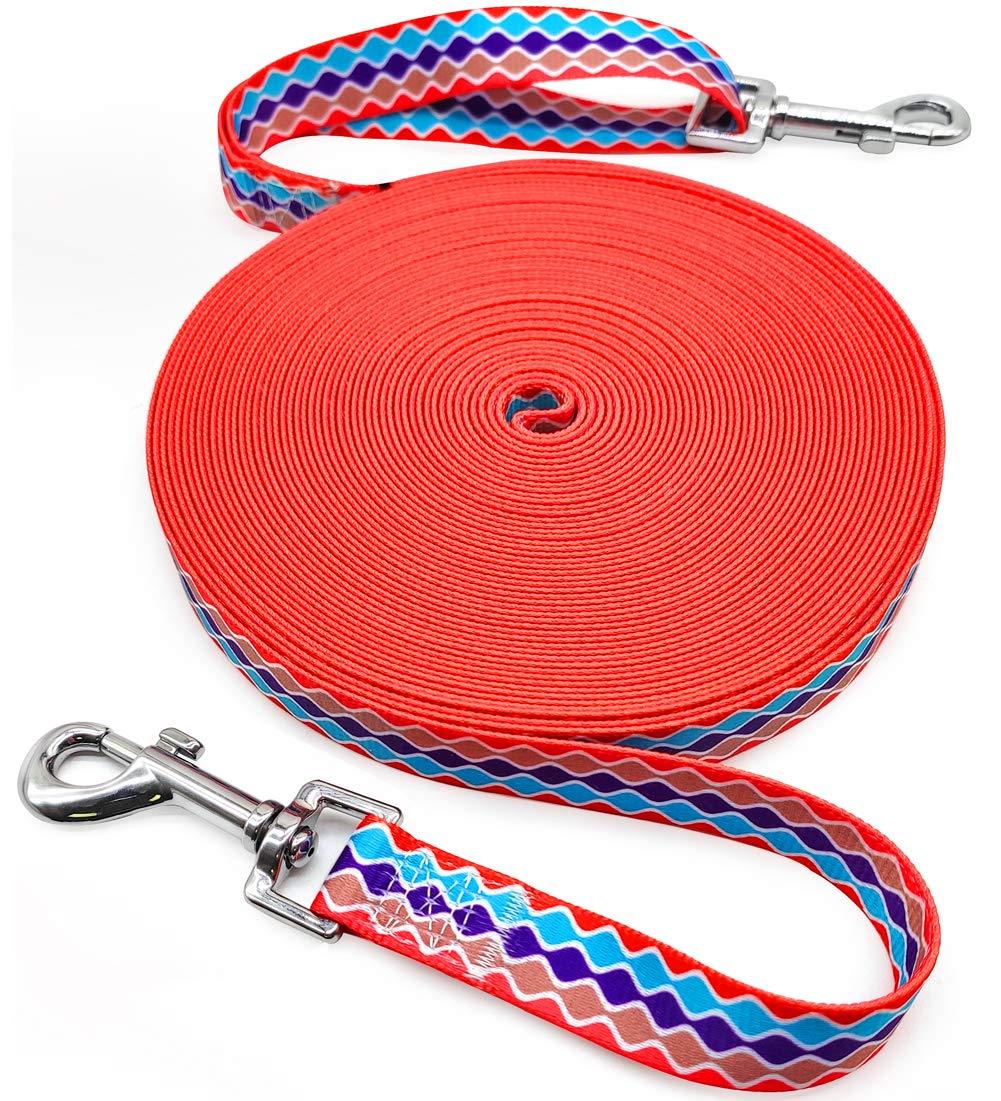 Mycicy Colorful Nylon Long Dog Lead Obedience Recall Training Agility Lead，12ft 20ft 30ft 50ft Training Lead for Small Medium Large Dogs, Pattern Printer 20 Feet*3/4in Rainbow - PawsPlanet Australia