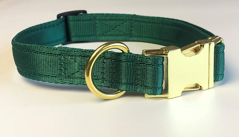 KLASSY K9 DOG COLLAR HUNTER GREEN WEBBING WITH BRASS LARGE 1" WIDE - PawsPlanet Australia