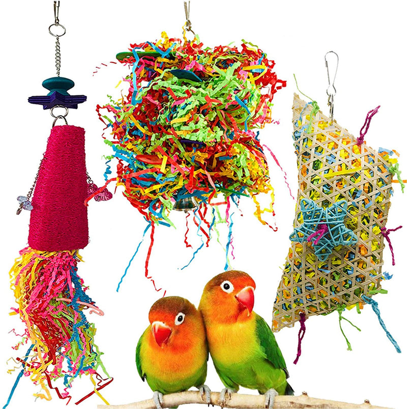PINVNBY Bird Chewing Foraging Toys Parrot Hanging Swing Shredding Toy Cage accessories with Bells for Parakeets Cockatiels Conures Budgie Lovebirds Finches 3 PCS - PawsPlanet Australia