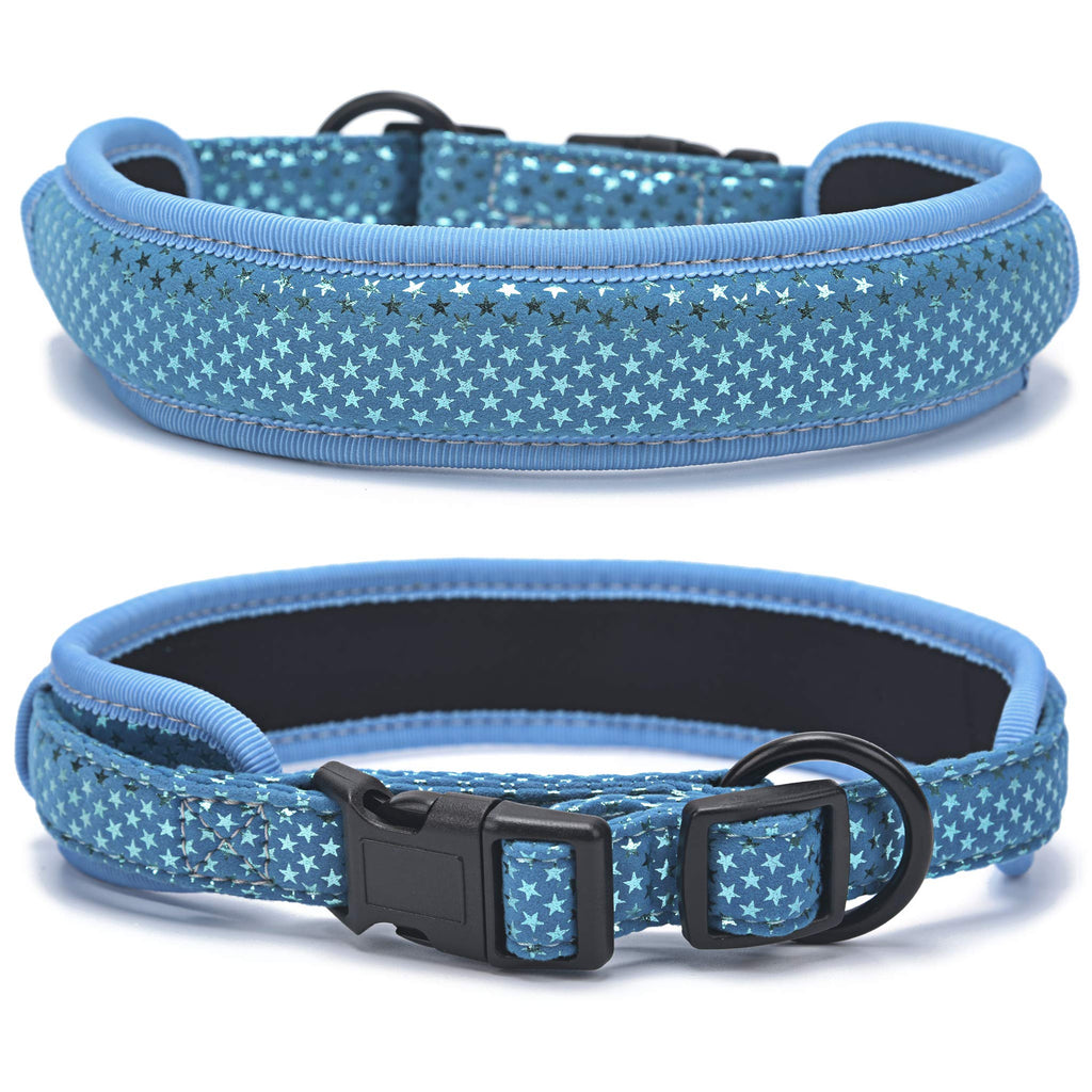 SEKAYISORE Extra Soft Neoprene Padded Dog Collar, Reflective Adjustable Nylon Pet Collars, Heavy Duty Adjustable Collar with Quick Release Buckle for Small Medium Large Dogs, 1.5" Width, BLUE M M 15.7"-18.5" - PawsPlanet Australia