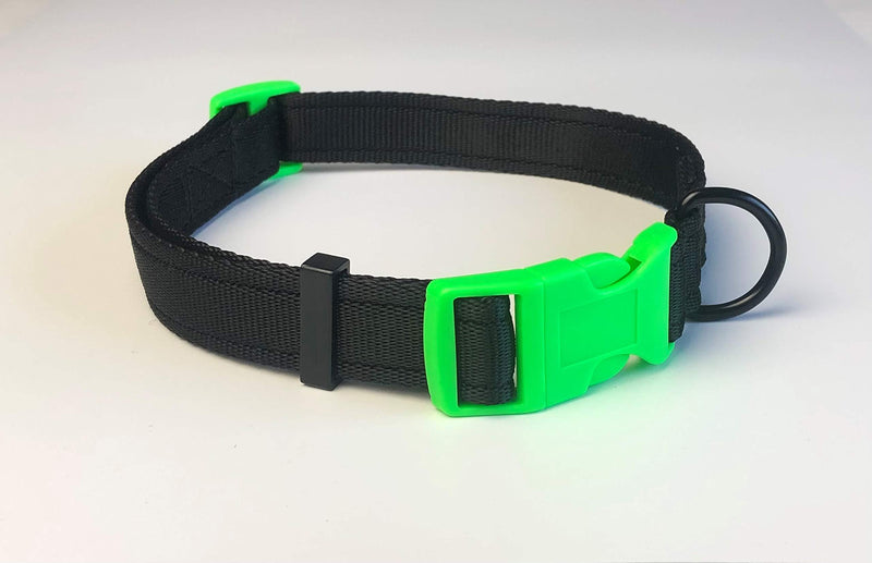 KLASSY K9 DOG COLLAR BLACK WEBBING WITH CONTRASTING GREEN LARGE 1" WIDE - PawsPlanet Australia