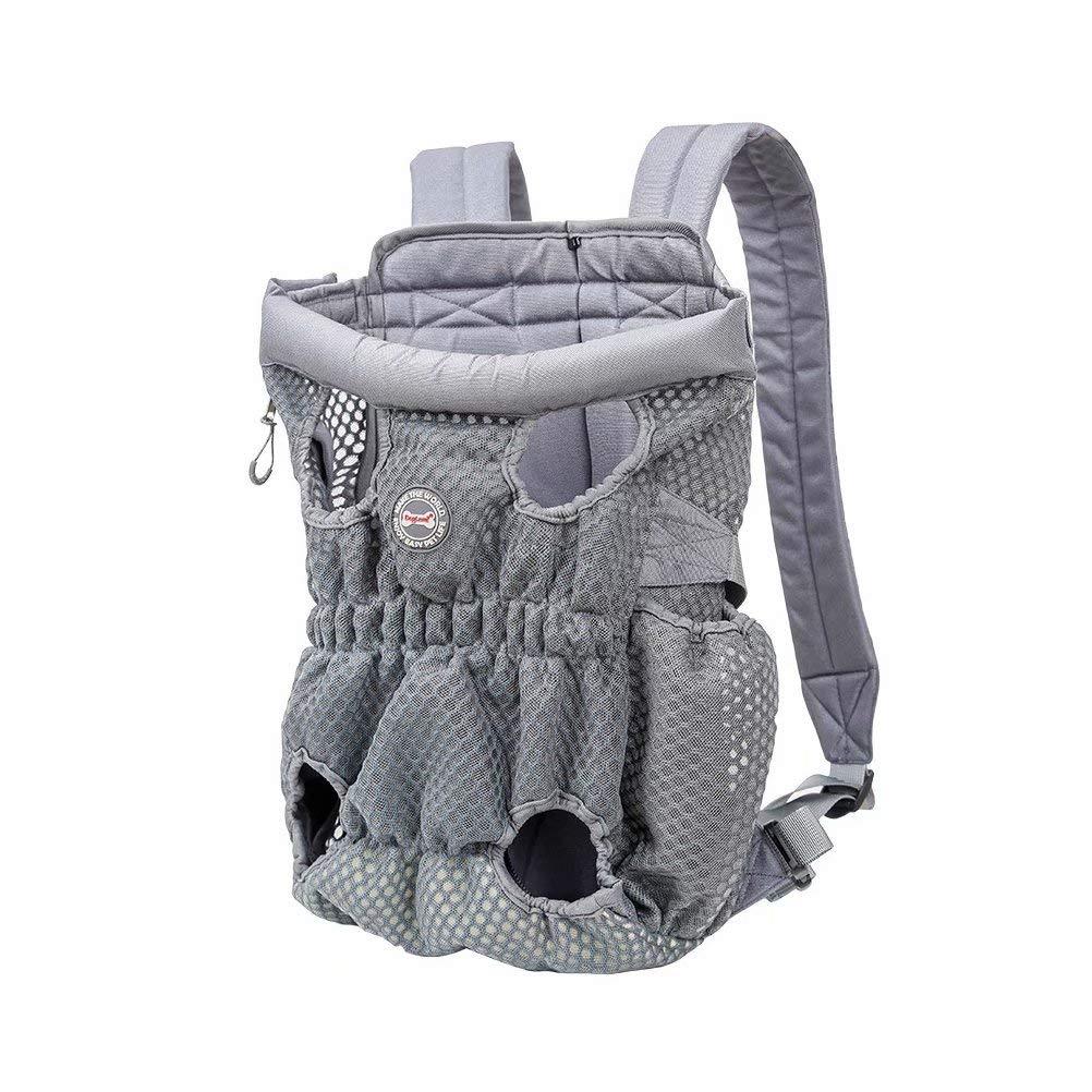 DuoLmi Pet Carrier Backpack, Adjustable Pet Front Cat Dog Carrier Backpack Travel Bag, Legs Out, Easy-Fit for Traveling Hiking Camping for Medium Dogs Cats Puppies (Below 22lb), Gray Large (8.8-22lbs) - PawsPlanet Australia