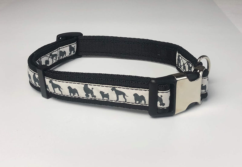 KLASSY K9 DOG COLLAR BLACK WEBBING WITH SILHOUETTE DOG BREED DESIGN LARGE 1" WIDE - PawsPlanet Australia