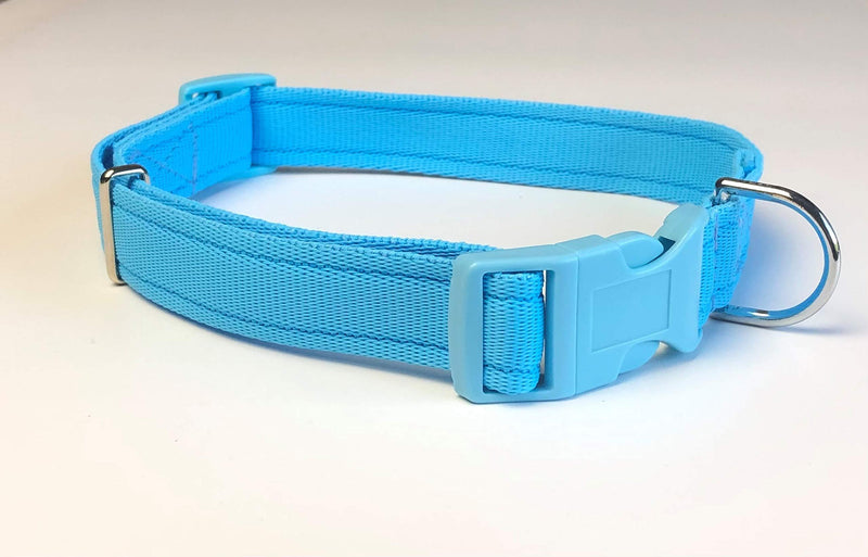 KLASSY K9 DOG COLLAR SKY BLUE CUSHION WEBBING 1" WIDE LARGE ADJUSTABLE - PawsPlanet Australia