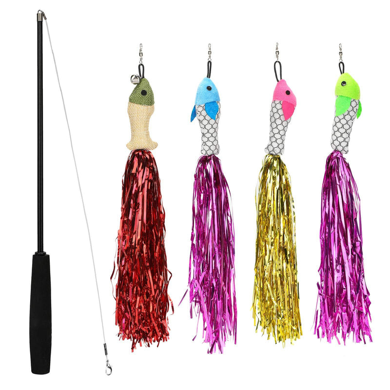 LIN KANG Cat Toy Feather, Interactive Cat Toy Set with Retractable Cat Teaser Wands and Fish Tassel Toy (5PACK) 5pace - PawsPlanet Australia