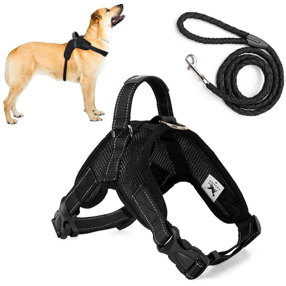Trongle Dog Vest Non pulling Harness with Handle Easy Control Comfortable Breathable Air Mesh Adjustable Chest Strap for Medium Size Dogs with Nylon Leash M Black - PawsPlanet Australia