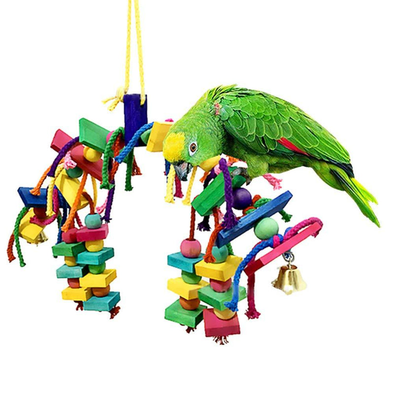 Angwis Bird Chewing Toys for Parrots Cockatiel Macaw Conure Parakeet - Parrot Cage Toys Hanging Swing Chewing Perches with Multi Colored Wood Blocks - PawsPlanet Australia