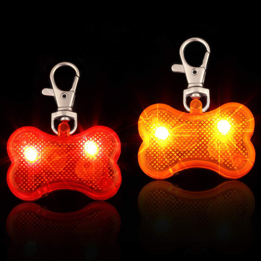 Frienda 2 Pieces Dog Collar LED Lights Glow in the Dark Dog Collar ID Tag Waterproof Plastic Dog Bone Tag Light Pet Safety Night Walking Lights for Dogs Night Time Walking Camping - PawsPlanet Australia