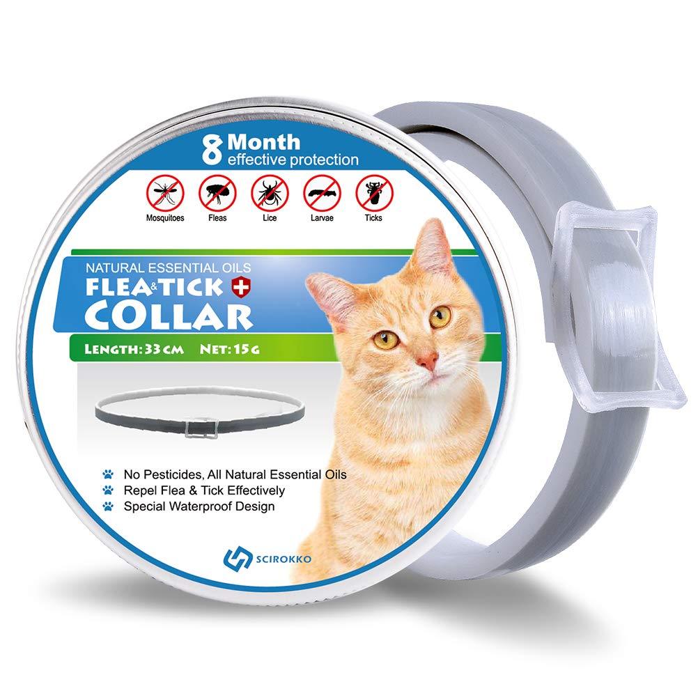 SCIROKKO Cat Flea and Tick Collar - 8 Months Effective Protection - Adjustable Natural Oil Pet Flea Collar for Kitten Cats Puppy 33cm - PawsPlanet Australia