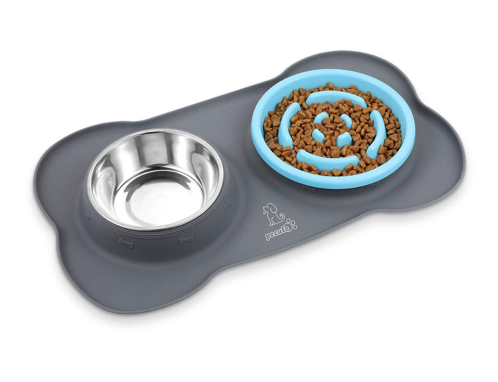 pecute 3-in-1 Slow Eating Dog Bowls with Non Slip Mat - BPA Free Slow Feeders Interactive Puzzle Dish for Dogs - Stainless Steel Bowls Non Spill Mats Tray - Great for Dogs Cats Slow Feeding(M, Blue) M(400ml/bowl) (Pack of 1) - PawsPlanet Australia