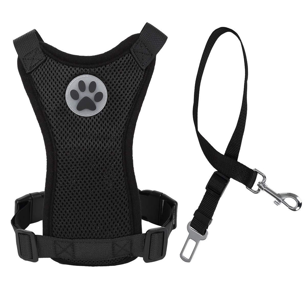 Kosttapaws Dog Car Vest Harness Seatbelt Set, Dog Car Adjustable Pet Harness with Safety Seat Belt, Double Breathable Mesh fabric Harness with Vehicle Connector Strap For Small Medium Large Dogs L Black - PawsPlanet Australia