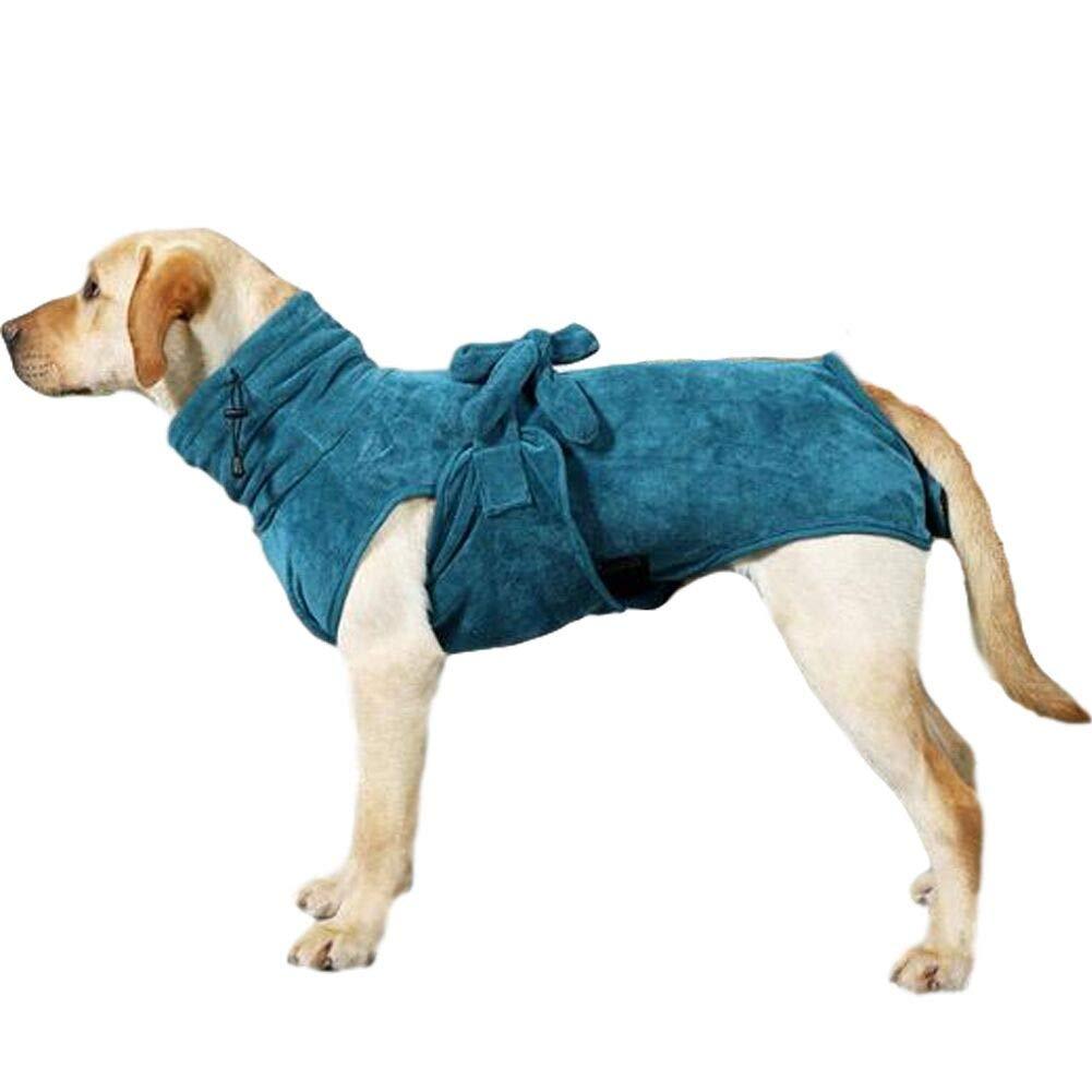 Angwis Absorbent Dog Towel Bathrobe - Dog Quick Drying Coat with Adjustable Tie-up Closure at Back - Bathing Accessories for Small Medium Large Dogs Green-XL XL(back 48-54cm) - PawsPlanet Australia