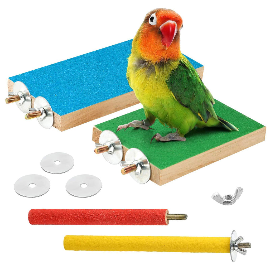 Woiworco 4 Pieces Bird Perch Stand Toy, 7 Inch and 5 Inch Wood Parrot Perch Stand Platform with Paw Grinding Stick, for Bird Sleep and Chew - PawsPlanet Australia
