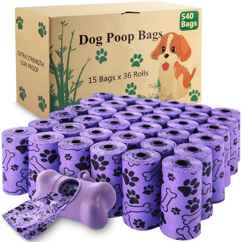 McNory Dog Poo Bags 540 Bags 36 Rolls with 1 Dispenser- Dog Waste Bags, Heavy Duty Dog Poo Bags, Leak-Proof,Poo Bags（Purple） - PawsPlanet Australia