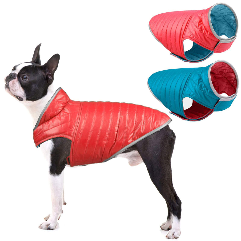 ABRRLO Winter Pet Clothes Waterproof Dog Down Jacket Reflective Reversible Dog Coat for Cold Weather Warm Padded Vest(Red+Blue,XS) XS Red+Blue - PawsPlanet Australia