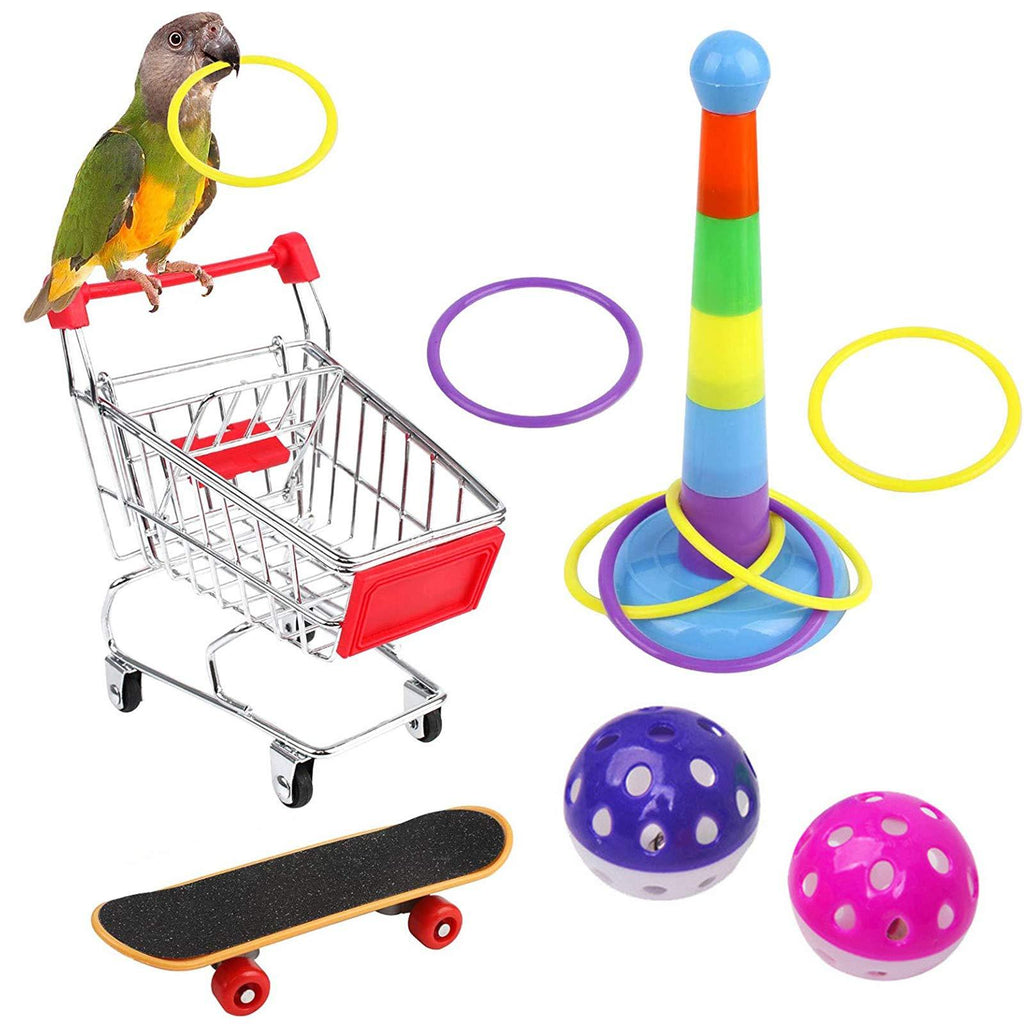 N/0 6pcs Parrot Toys, Parrot Puzzle Toys Set Mini Shopping Cart Training Rings Skateboard Bell Ball, Bird Educational Training Toy, Bird Toys for budgies cockatiel parakeet african grey parrot - PawsPlanet Australia