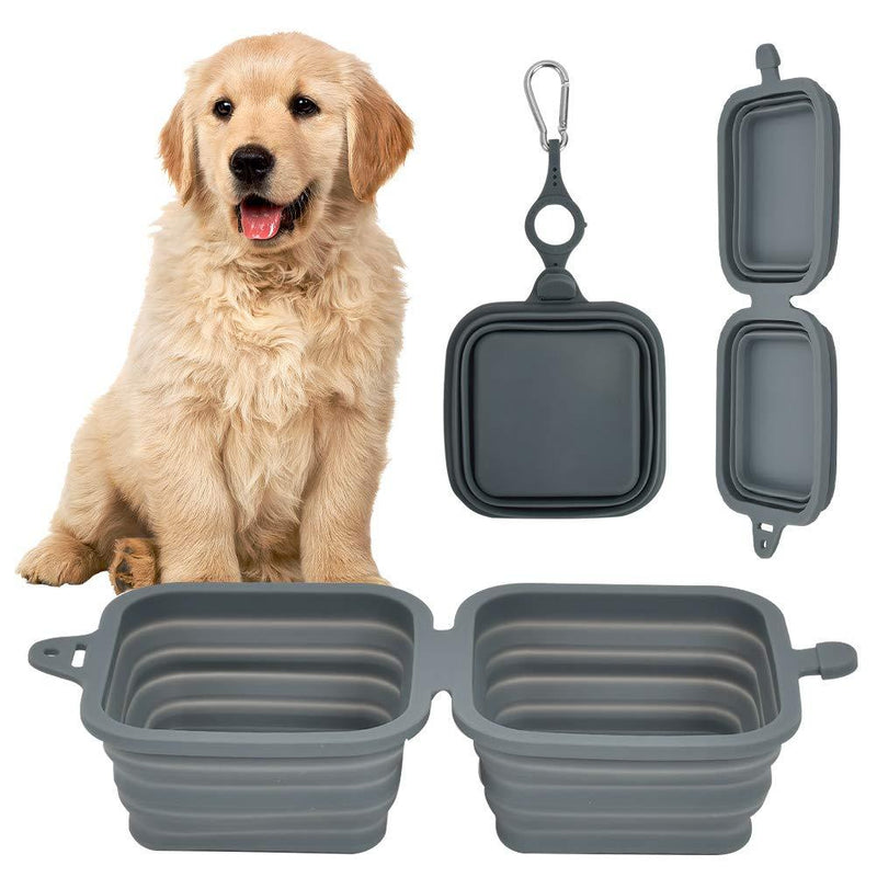 2 in 1 Foldable Dog Bowl(with Bonus Carabiners),Portable Dogs Cats Travel Bowls Feeding Bowl and Water Bowl,Food Grade Silicone BPA Free Food Bowls,Foldable Expandable Dog Cat Pet Bowl(Grey) Grey - PawsPlanet Australia