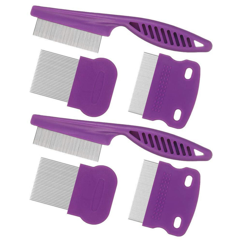 Heyu-Lotus 6 PCS Pet Flea Comb, Tear Stain & Flea Remover Comb Set for Dog Cat Stainless Steel Teeth Pet Grooming Comb for Removing Flea Egg,Mites,Ticks Dandruff Flakes,Crust,Mucus,Stains (purple) purple - PawsPlanet Australia