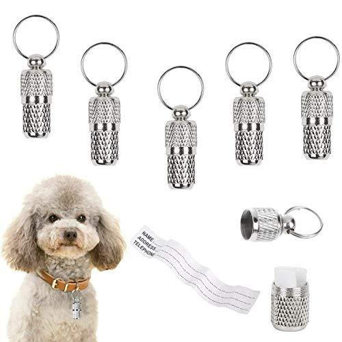 Yitaocity 5Pcs Anti-Lost Stainless Steel Pet Puppy ID Tube Tag Barrel Tube Collars for Dog Cat Address Name Label Tube Pet Gift Tag Supplies Prevent Pet Lost - PawsPlanet Australia