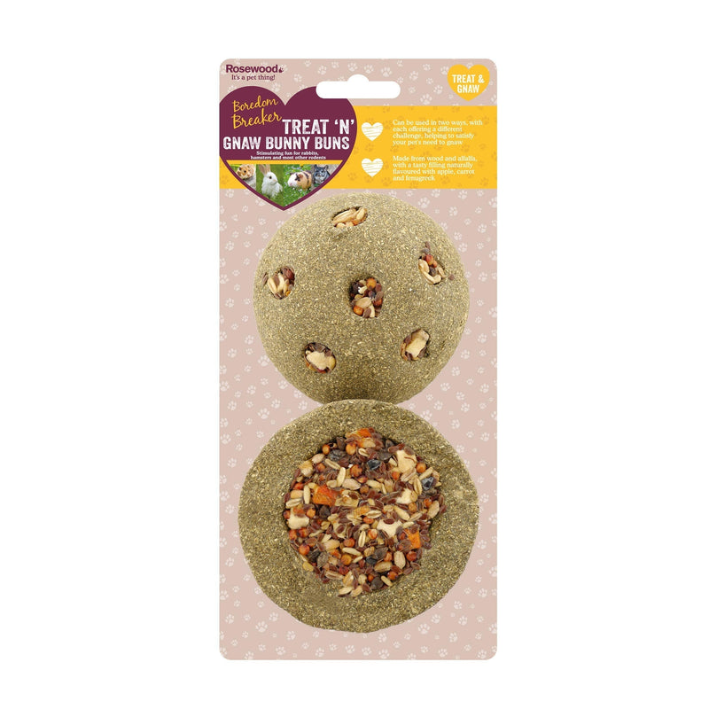 Rosewood Boredom Breaker Treat 'N' gnaw Small Animal Bunny Buns - 2 count 2 Count (Pack of 1) - PawsPlanet Australia