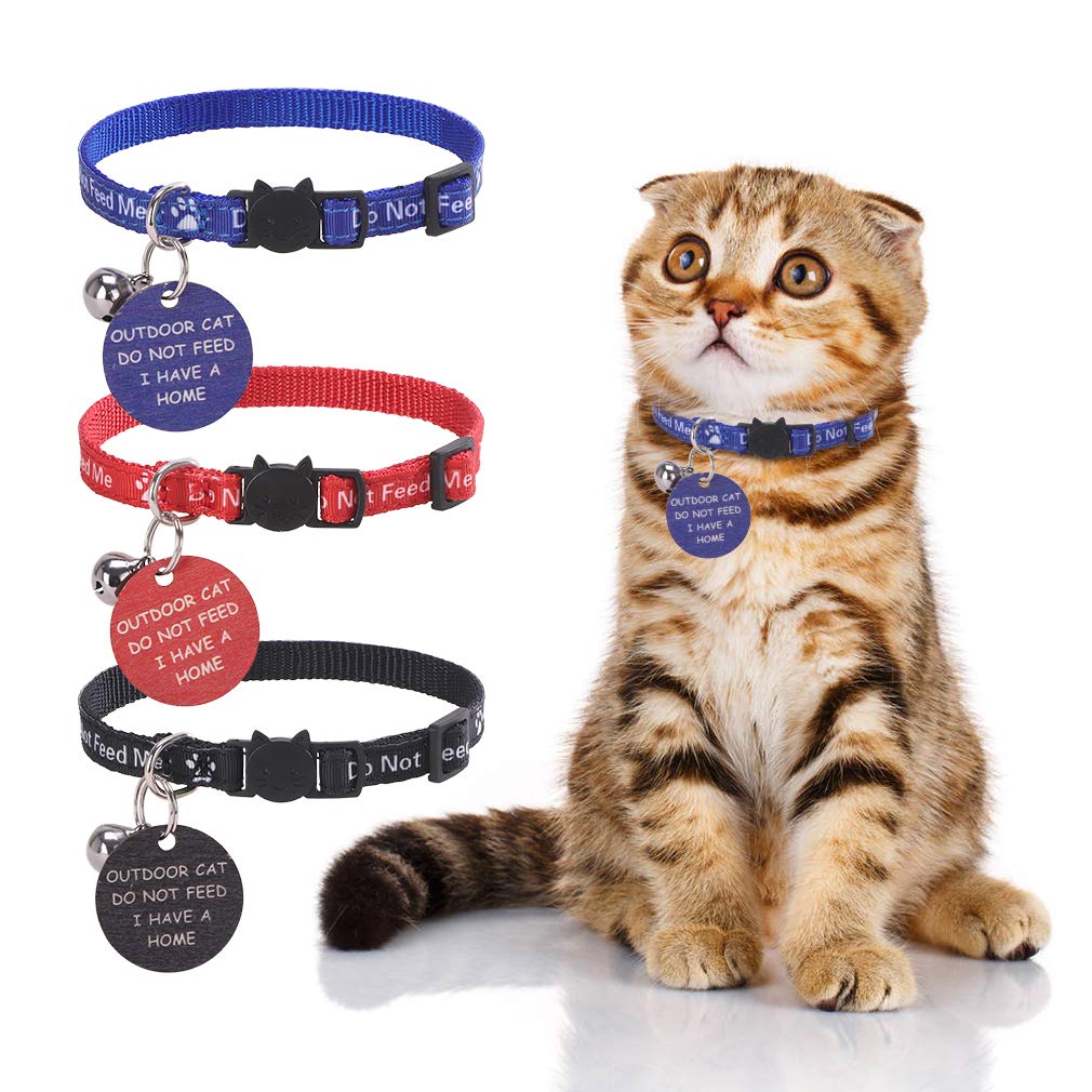 KOOLTAIL 3 Pack Cat Collar Set with Warning Board Hanging Do Not Feed Me Adjustable Cat Collar Sets With Bells Safe Buckle Design For Cat Wearing - PawsPlanet Australia