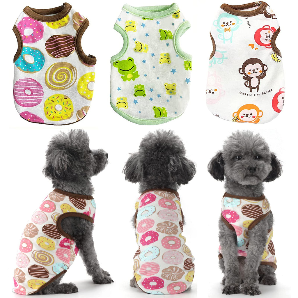 ABRRLO 3 Pack Dog Shirts Cotton Pet Dog Clothes Cute Print Vest for Small Dogs Cats Puppy T shirts Outfit Doggie Pajamas Clothing XS (Pack of 3) Style B - PawsPlanet Australia