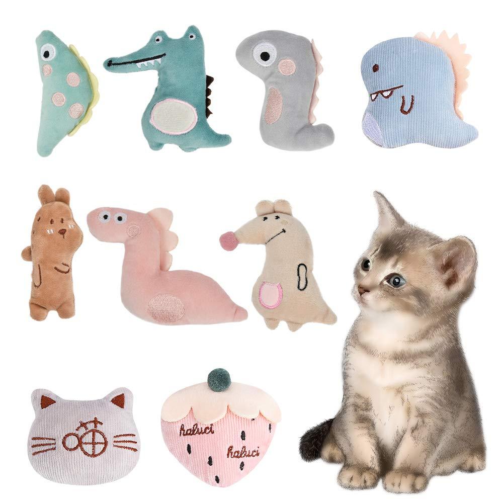 "N/A" 9PCS Soft Plush Catnip Toys Pillows Cat Toys Pet Catnip Plush Interactive Cat Toys Cute Cat Entertaining Toys for Pet Kitten Cat Chewing Grinding Claw Teeth Cleaning(strawberries/Bear/Dinosaur) - PawsPlanet Australia