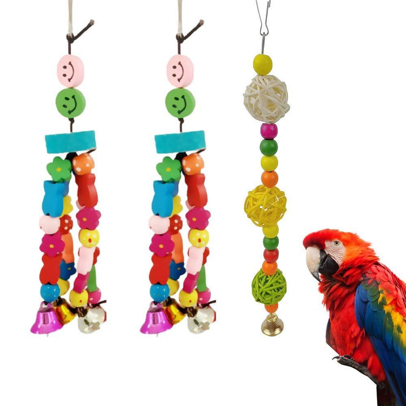 N\A 3Pcs Parrot Chew Toys Colorful Natural Wooden Hanging Bite Toys with Bells Wooden Hanging Swing Toy for Bird Cage Accessories Small Parakeet Cages Decorative Accessories - PawsPlanet Australia