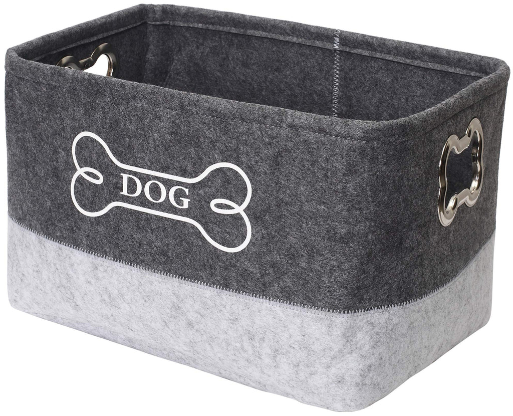 Geyecete Dog Toys Storage Bins Felt pet Baskets,Dog Toy Box Large with Designed Metal Bone-shaped Handle,Organizer Storage Basket Stitching-Gray/Light Gray Gray/Light Gray - PawsPlanet Australia