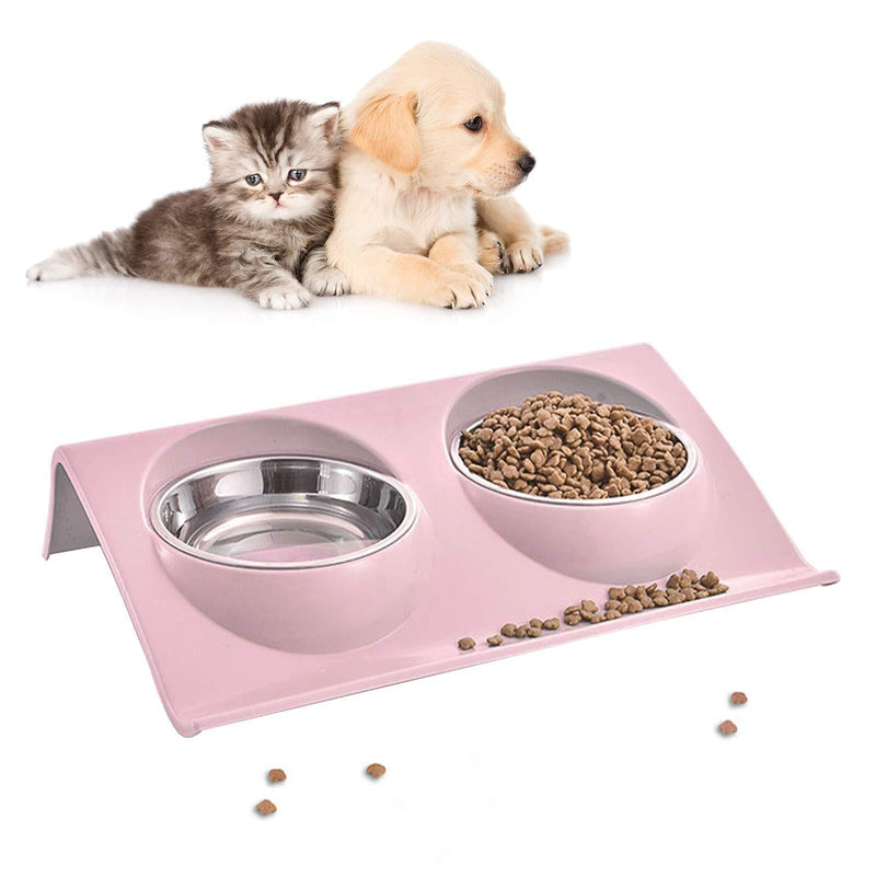 None/Brand Lmbqye Cat Dog Food Bowls, Stainless Steel Cat Food Bowls Double Dish Pet Food and Water Bowls, Tilted Cat Bowls with Stand Food Bowls for Cats Dogs Food and Water (Color: Pink) - PawsPlanet Australia