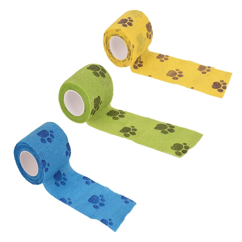 3 Rolls Pet Vet Wrap Self Adhesive Pet Elastic Bandage Vet Wrap Tape for Wrist, Ankle Sprains & Swelling, 3 Colors with Dog Paw Pattern - PawsPlanet Australia
