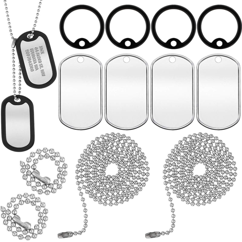 Weewooday 4 Pieces Military Dog Tag Silencer Silicone Round Rubbers Army Dog Tag Silencer Set Complete with 4 Steel Ball Chains & 4 Blank Dog Tags, Black - PawsPlanet Australia