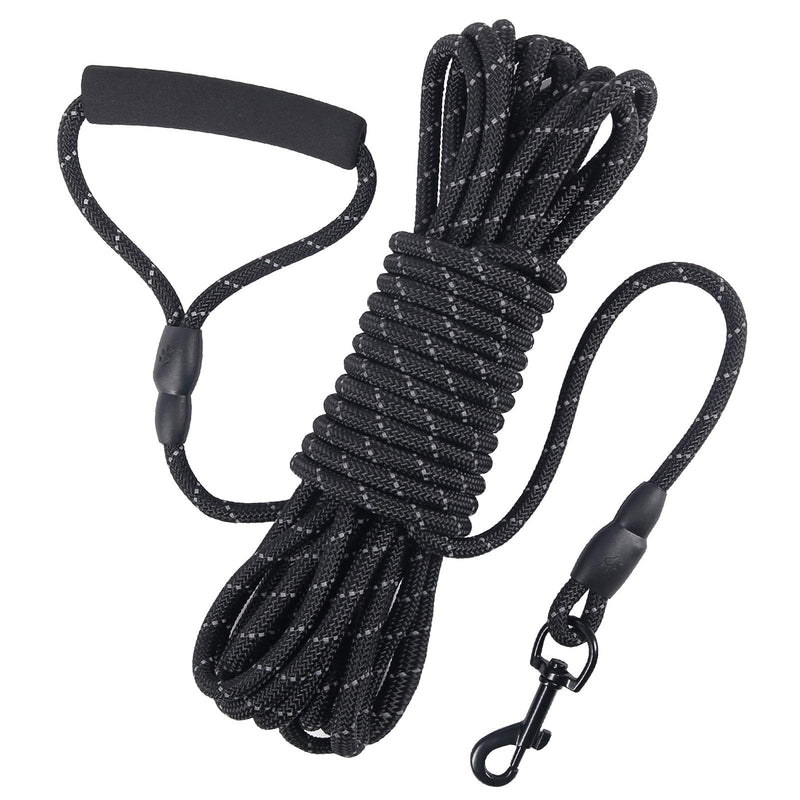 Dog Check Cord, 32FT/10M Floatable Long Reflective Recall Dog Training Rope with Comfortable Handle for Hiking, Camping, Walking (Black) Black - PawsPlanet Australia