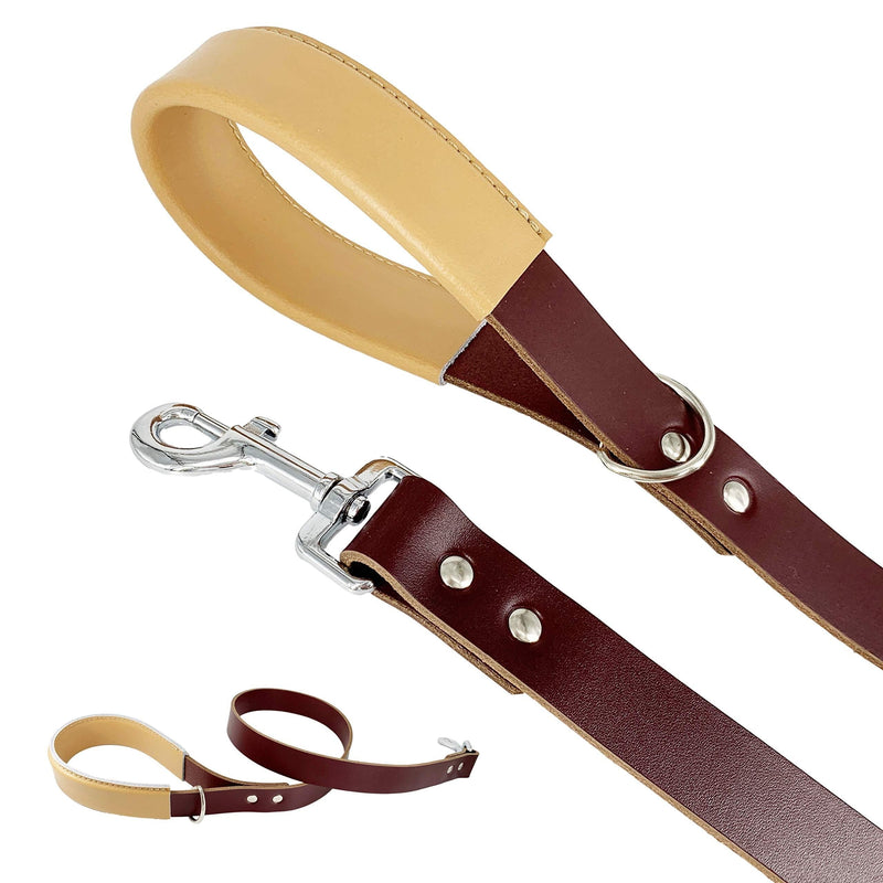 AVANZONA Leather Dog Lead, FULL GRAIN Vegetable Tanned Leather from the EUROPE, Padded with Authentic Leather, Handcrafted in Spain. For small medium and large dogs. Burgundy, 2.5 * 80cm 2.5*80 cm - PawsPlanet Australia