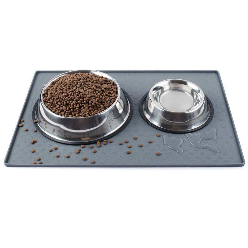 Coomazy Dog Bowl Mat, Sillicone Waterproof Pet Feeding Placement Tray to Stop Cat Food Spills and Water Messes Out to Floor (L: 23.6x15.7in, Grey) L: 60x40cm/23.6x15.7in - PawsPlanet Australia