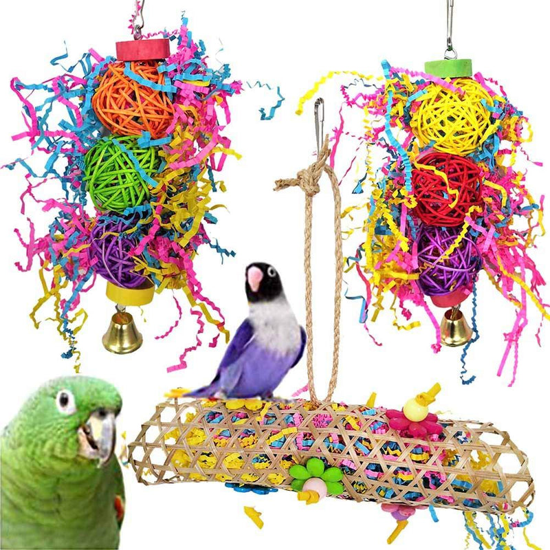 Fingertoys 3 Packs Bird Toys, Parakeet Bird Cage Toys Hanging Swing Shredding Chewing Perches Parrot Bite Toy Wooden Ladder Hammock for Budgie, Cockatiels, Conures, Finches, Small Parakeets - PawsPlanet Australia