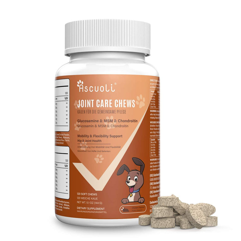 Ascuoli Joint Supplement for Dogs -120pcs- Glucosamine & Natural Chondroitin for Dog, Advanced Canine Hip and Joint Support, Joint Care Chews for Dogs with MSM, Hyaluronic Acid and CoQ10 120pcs - PawsPlanet Australia