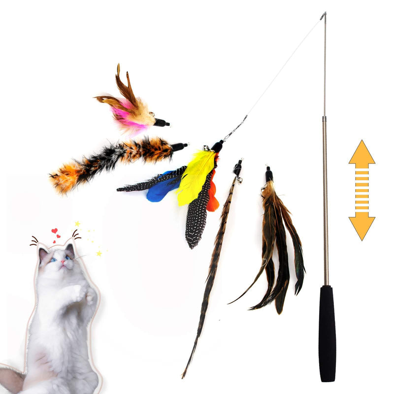 LIERKISS 5 Refills and a Spare Hook Cat Feather Toys,Interactive Retractable Cat Teaser Wand - PawsPlanet Australia