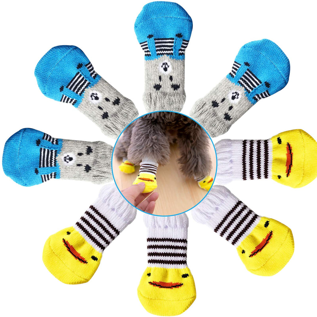 None/Brand Lmbqye Anti-Slip Knit Dog Socks, 8PCS Pet Dog Socks Cat Socks Paw Foot Protector for Indoor Outdoor Wear, Anti-scratch Anti-slip Foot Cover (Style: Little Duck, Little Bear) 90*35mm - PawsPlanet Australia
