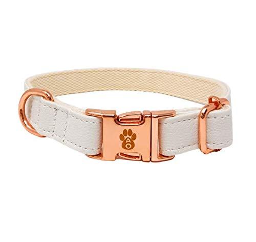 Animal Outfitters UK Marshmallow Collection Vegan | Faux Leather | Dog Collar | White and Rose Gold | Puppy Collar | Adjustable for Small or Large Dogs (Small) | PU Leather | Soft leather dog collar - PawsPlanet Australia