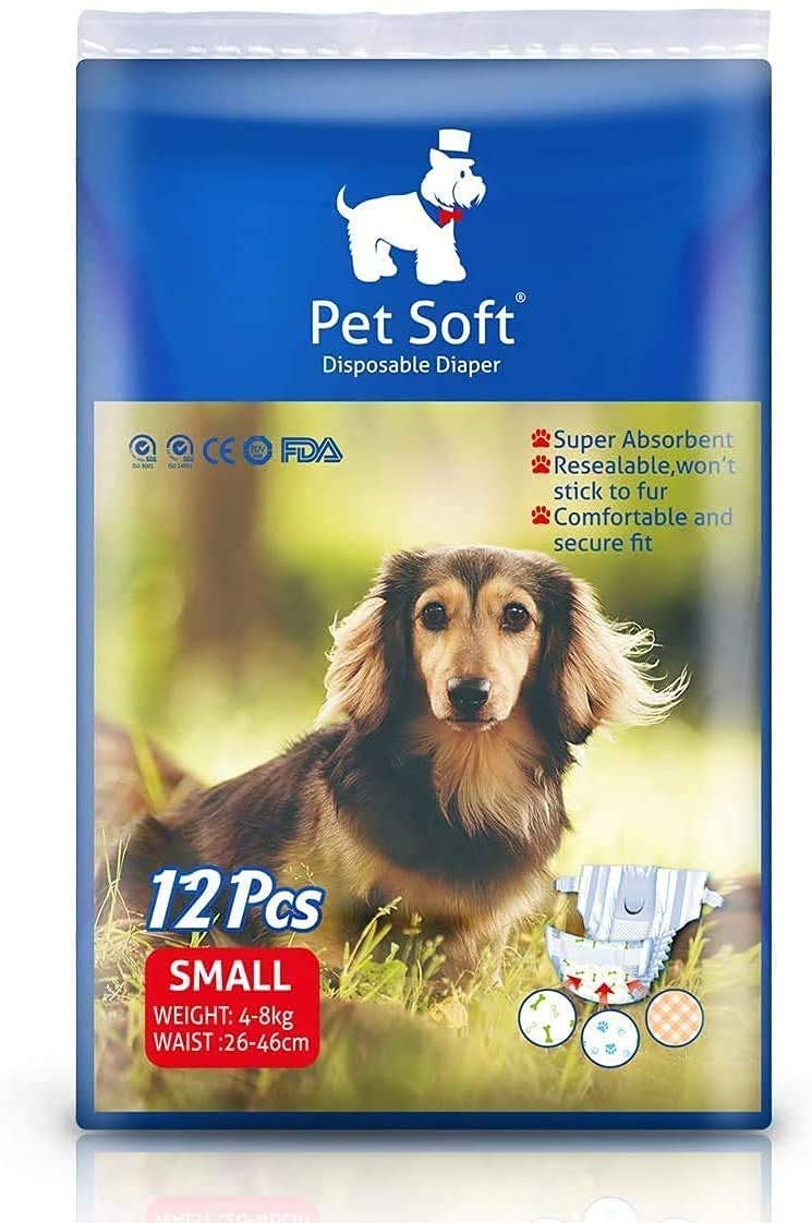 Pet Soft Dog Nappies Female Small - Disposable Dog Diapers with Leak-proof Fit, Super Absorbent Perfect pet diapers for female dogs incontinence nappies (12 Pcs) (S) - PawsPlanet Australia