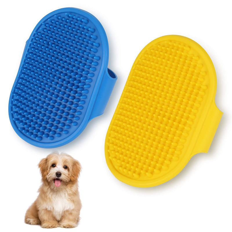 Heyu-Lotus Dog Bath Brush, 2 Pcs Pet Bath Brush with Adjustable Ring Handle, Soothing Massage Rubber Comb for Long Short Haired Dogs and Cats (Blue and Yellow) Blue and Yellow - PawsPlanet Australia