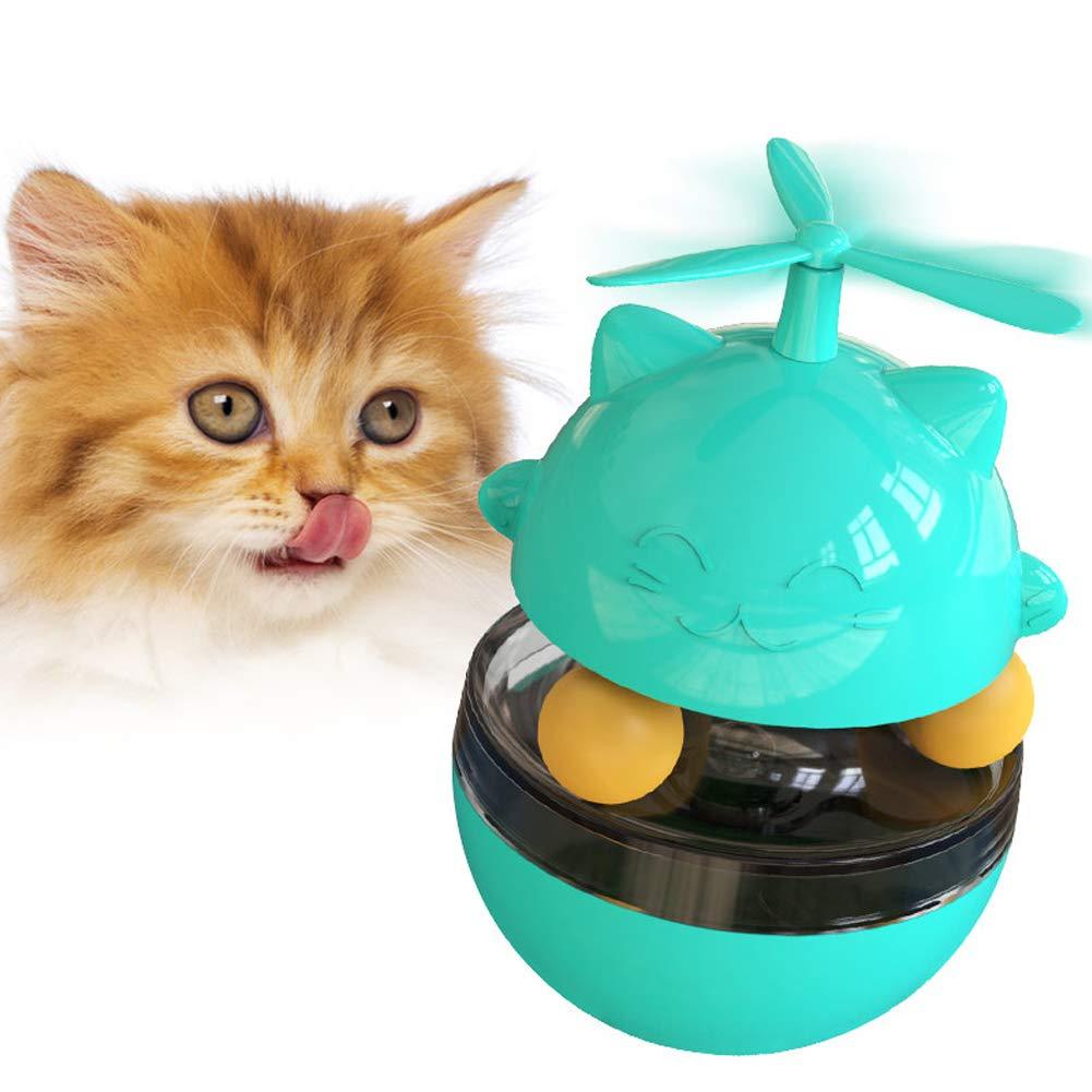 Cat Toys Interactive Cat Food Ball Toys,Cat Treat Dispenser Toy Slow Snack Feeder with Double Interactive Balls and Windmill Propeller,Puppy Puzzle Tumbler Toy,Pet Interactive Tumbler IQ Improving Toy Blue - PawsPlanet Australia