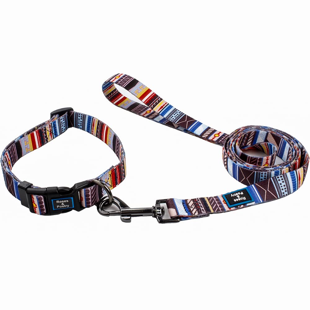 Roses&Poetry Dog Collar and Leash for Small Dogs,Adjustable Durable Collar Small and 5ft Matching Leash for Dog Training Lead（Stripe-S） S stripe - PawsPlanet Australia