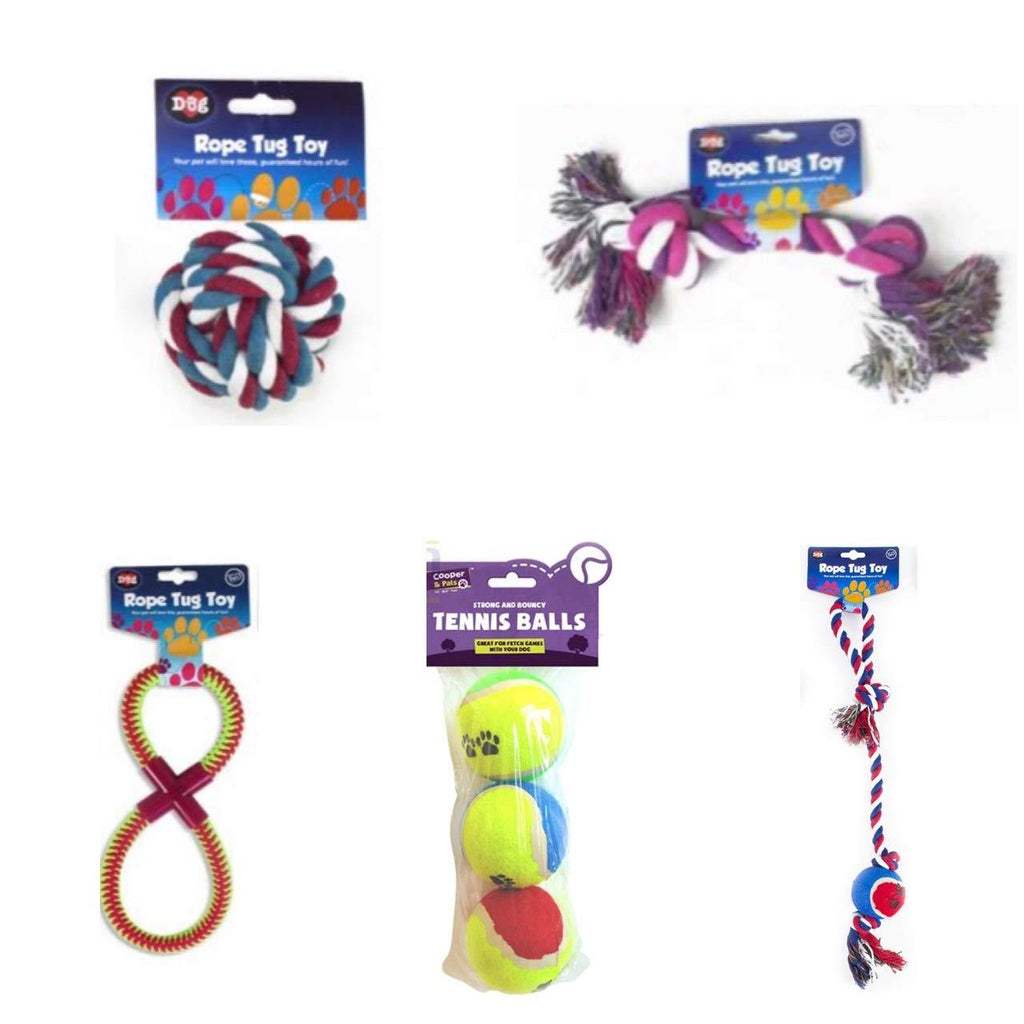 World of pets 5 Pack Dog Rope Pull Ball Chew Toys Gift Set - PawsPlanet Australia
