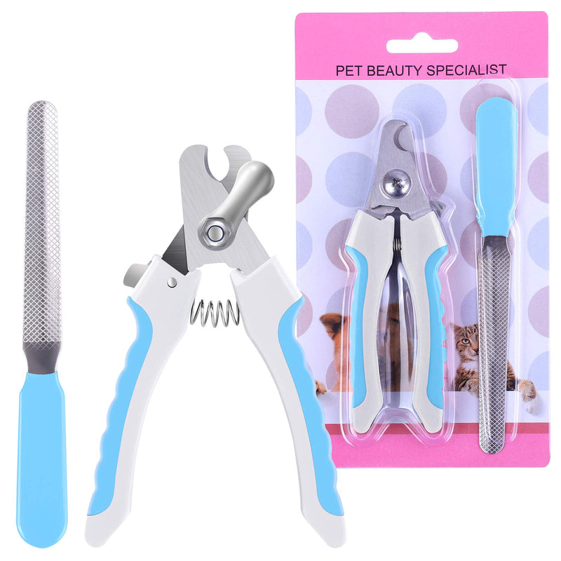 URATOT Pet Nail Clipper Set Professional Pet Nail Trimmer with Safety Guard to Avoid Over-cutting Include Nail Clipper and Nail File for Medium and Large Pets Dogs Cats, Blue S - PawsPlanet Australia