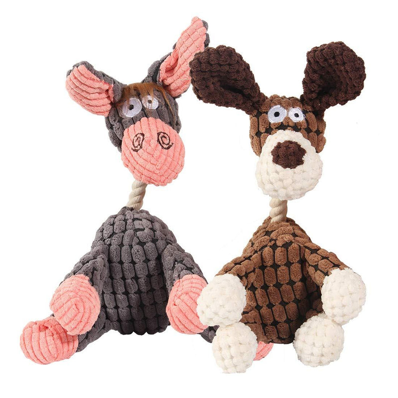 Nollary Dog Plush Squeaky Toys Durable Rope Chew Toy Cute Donkey and Puppy Design Dog toys for Boredom and Entertainment - PawsPlanet Australia