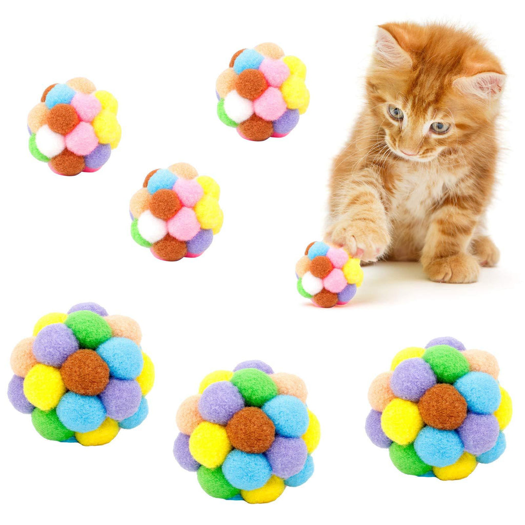 6 Pieces Colorful Cat Ball, Soft Cat Toys Balls Handmade Plush Ball Cat Toy with Plastic Beads Interactive Ball for Cats Playing Training Chewing (5cm, 7cm) - PawsPlanet Australia